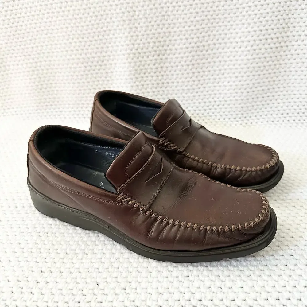 Bruno Magli Chocolate Brown Leather Bryant Slip On Loafer Casual Shoes 9 Men